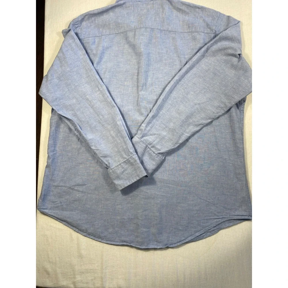 Banana Republic Mens XL Linen Cotton Shirt Blue Button Down Coastal Preppy
